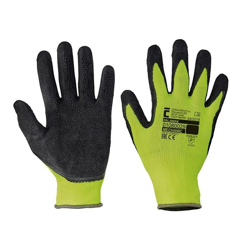 VÉDŐKESZTYŰ NYLON MÁRTOTT 10 PALAWAN SÁRGA-FEKETE CERVA 0108002999100