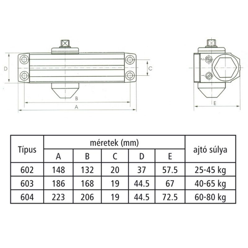 AJTÓBEHÚZÓ 25-45KG EZÜST NORMÁLKAROS KARRAL EGYÜTT IMPORT AJTÓVASALAT