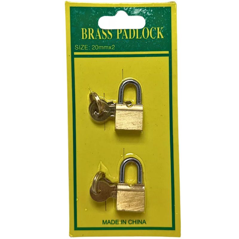 EGYZÁRLATÚ LAKAT 15-20mm 2DB/CS. SÁRGARÉZ 2DB KULCCSAL IMPORT 1500193-B LAKAT-LAKATPÁNT-LÁNC